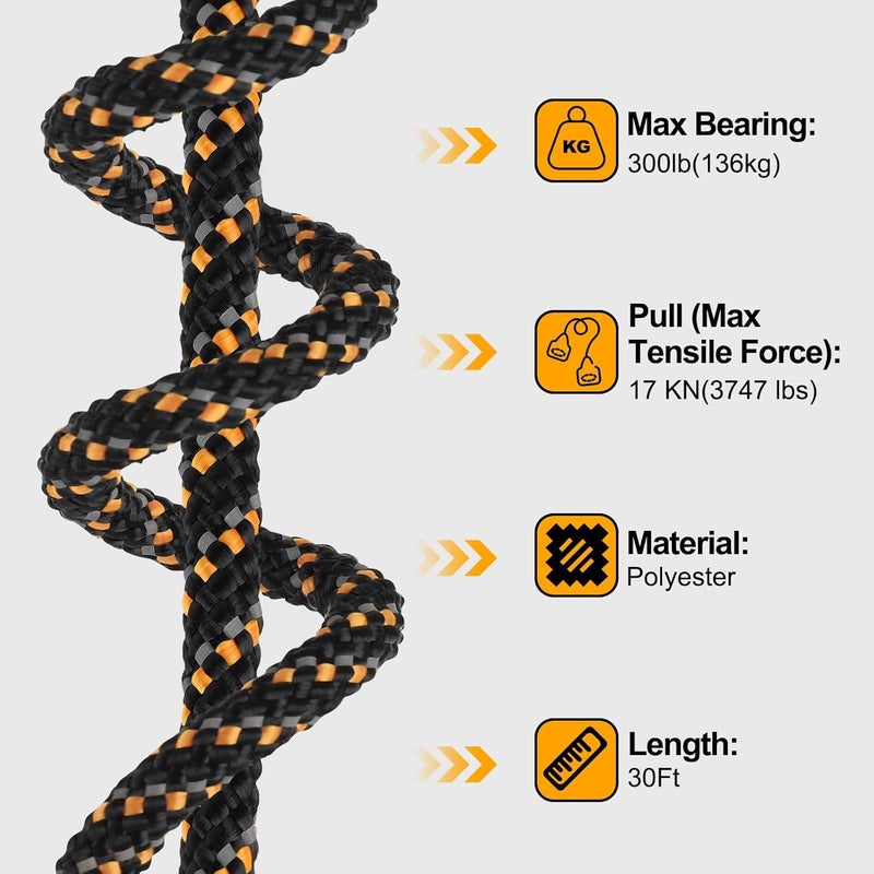 Kalkal Tree Stand Safety Rope, 30FT Reflective Lifeline Hunter Safety Harness for Tree-Stand Hunting - Image 2